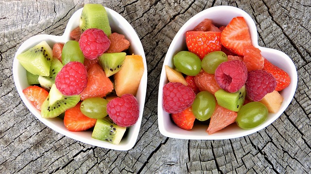 Fresh fruit filled heart shaped bowls for the diet for life insurance after a heart attack