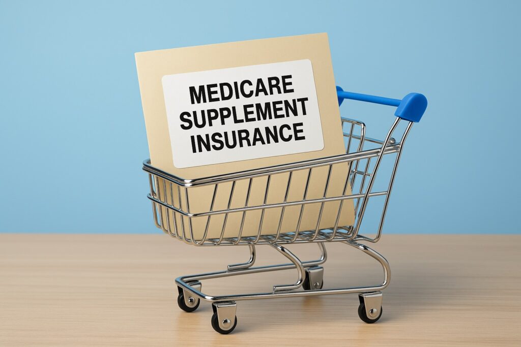 Secondary Insurance for Medicare in Kalamazoo, MI 1 Image depicting a shopper loading a secondary insurance for Medciare policy into their shopping cart