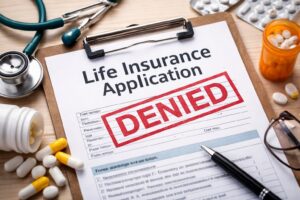 Life insurance application with a red decline stamp, symbolizing being declined for coverage and exploring next steps.