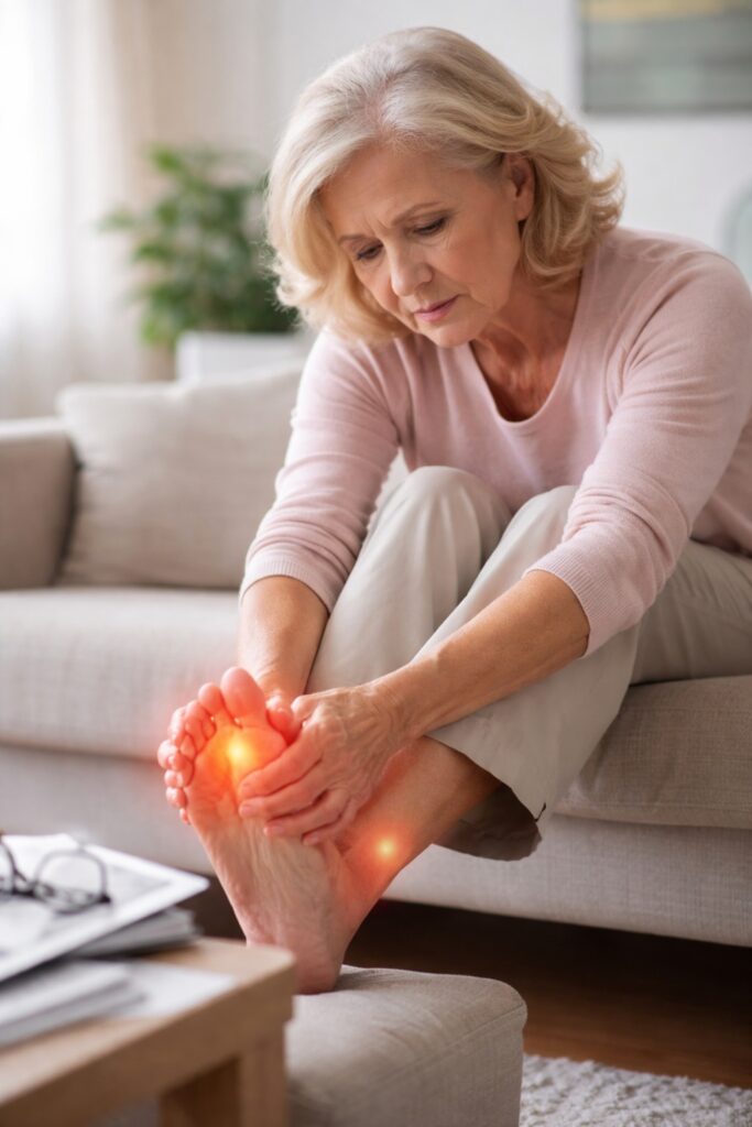 Final Expense Insurance for Neuropathy: Protect Your Loved Ones Without Overpaying 1 Elderly Caucasian woman sitting thoughtfully, representing seniors with neuropathy considering final expense insurance options.