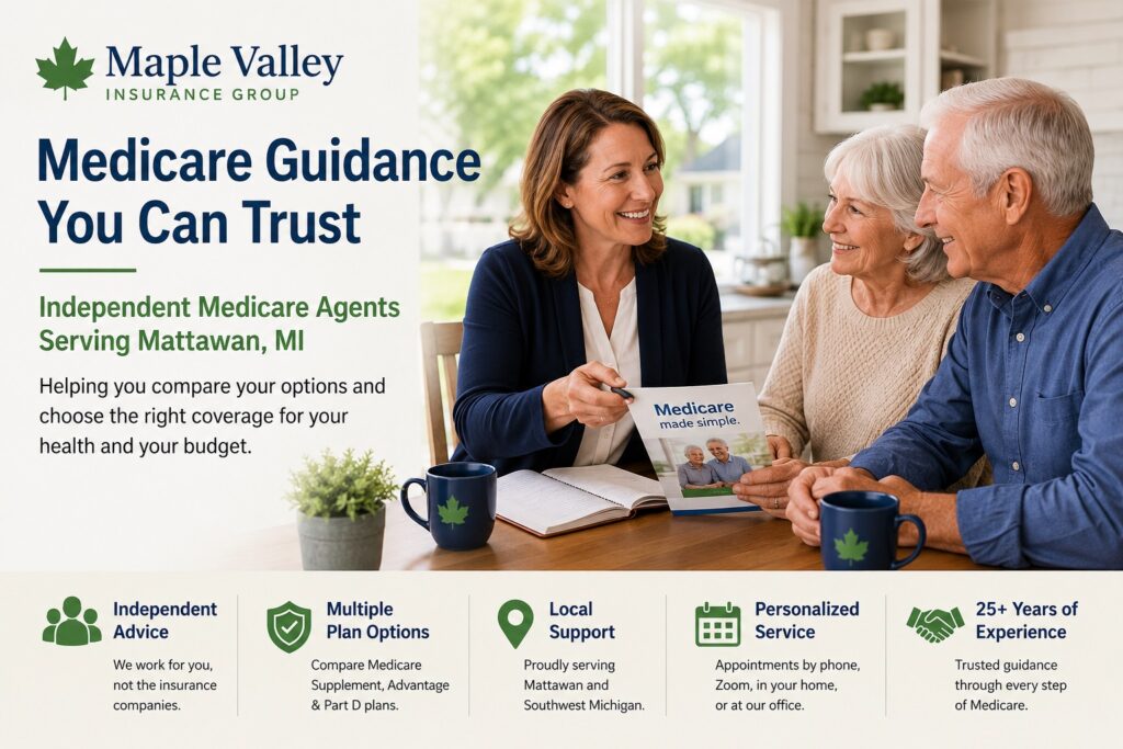 Medicare Agents in Mattawan, MI | Independent Medicare Insurance Agency 1 Medicare Agent in Mattawan helop senior couple make their Medicare coverage decisions.